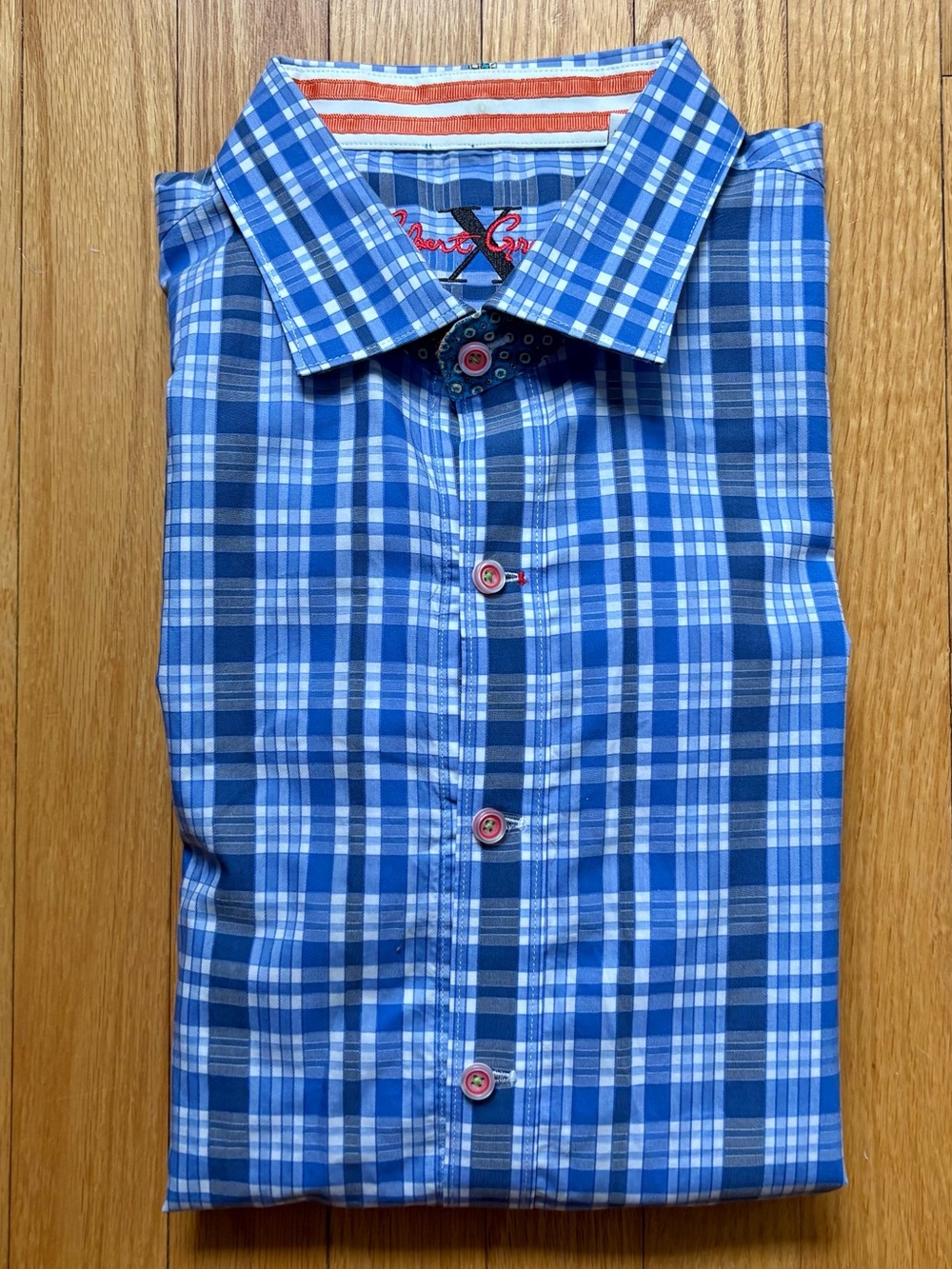 Robert Graham Men’s Long Sleeve Dress Shirt Tailored Fit XL Blue White Plaid